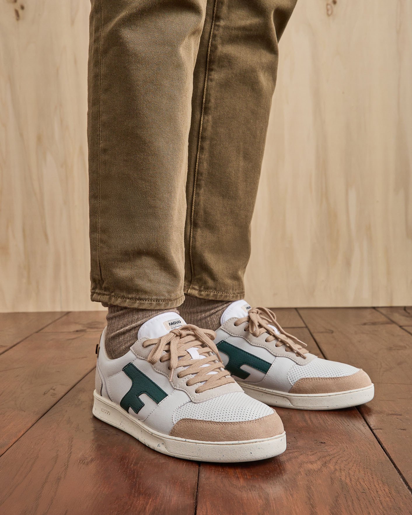 Baskets blanche & vert clair cuir & suède - HAZEL