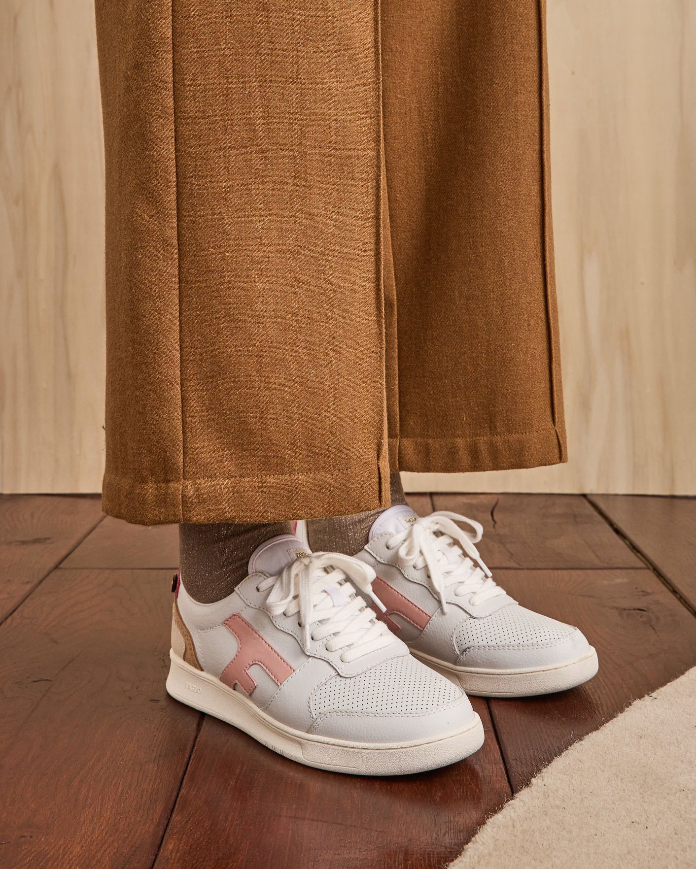 Baskets blanche & rose cuir & suède - HAZEL