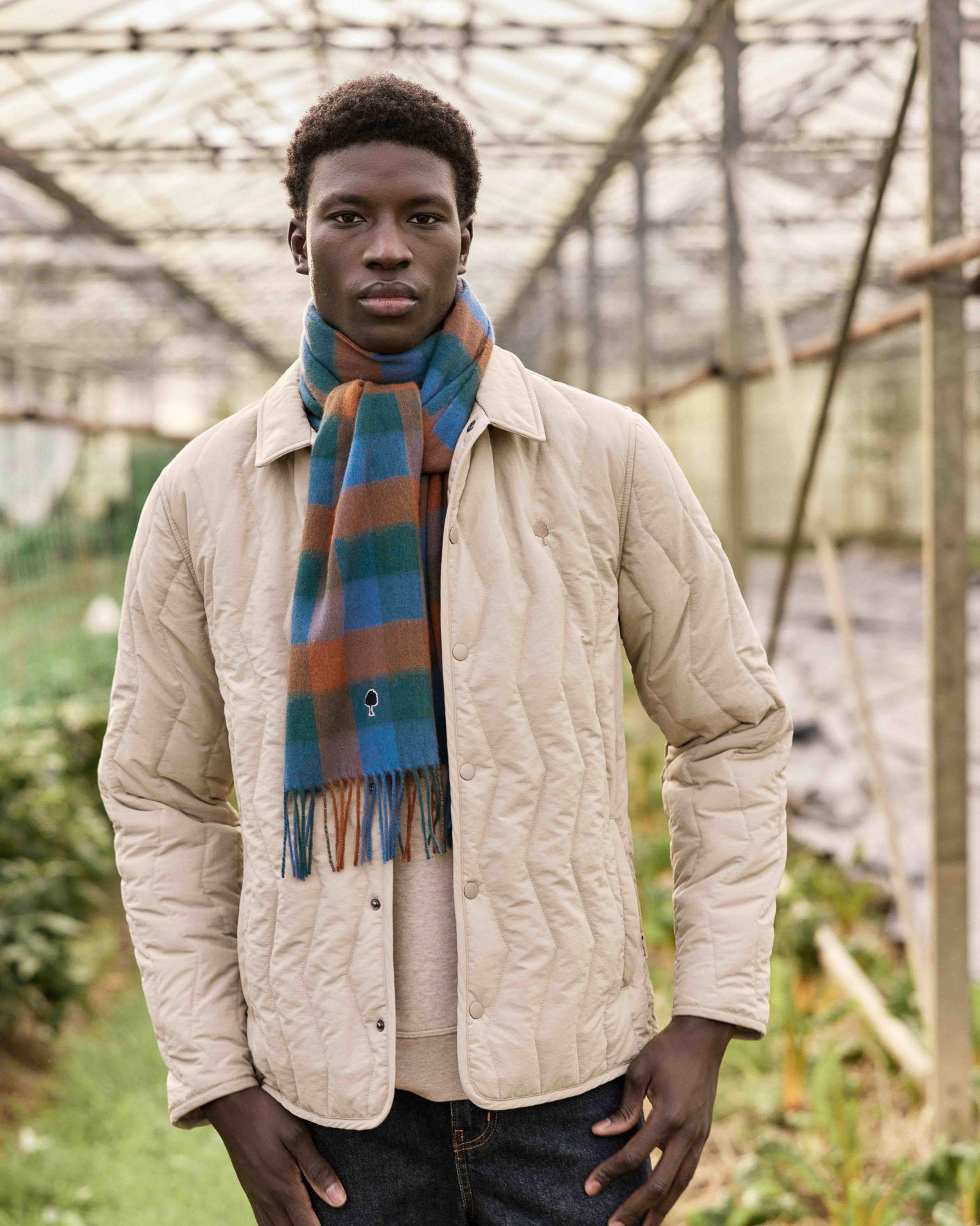 Echarpe 100% laine bleue & camel - SCARF