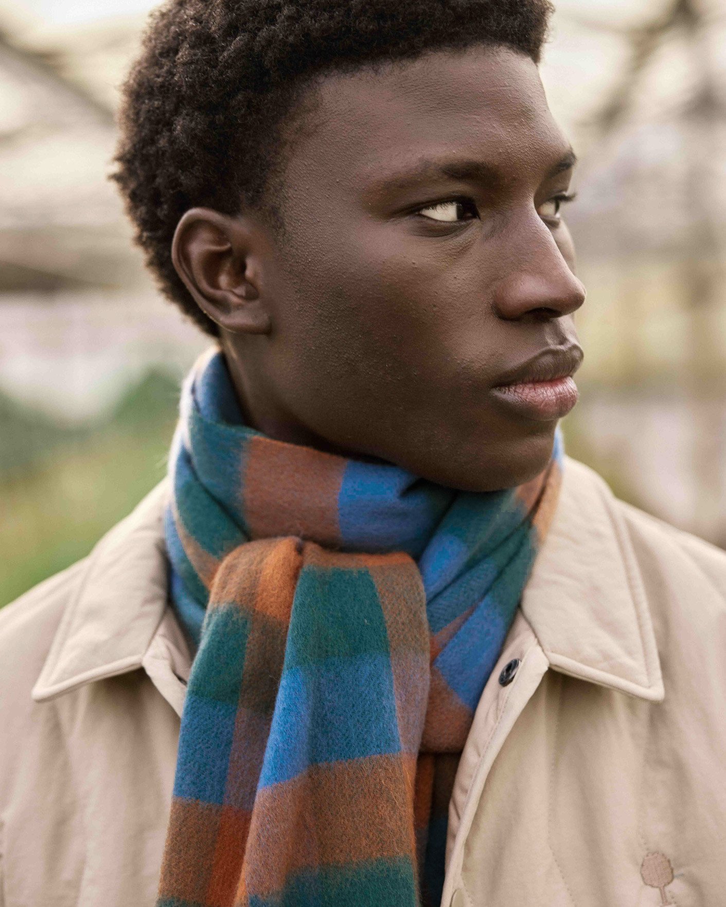 Echarpe 100% laine bleue & camel - SCARF