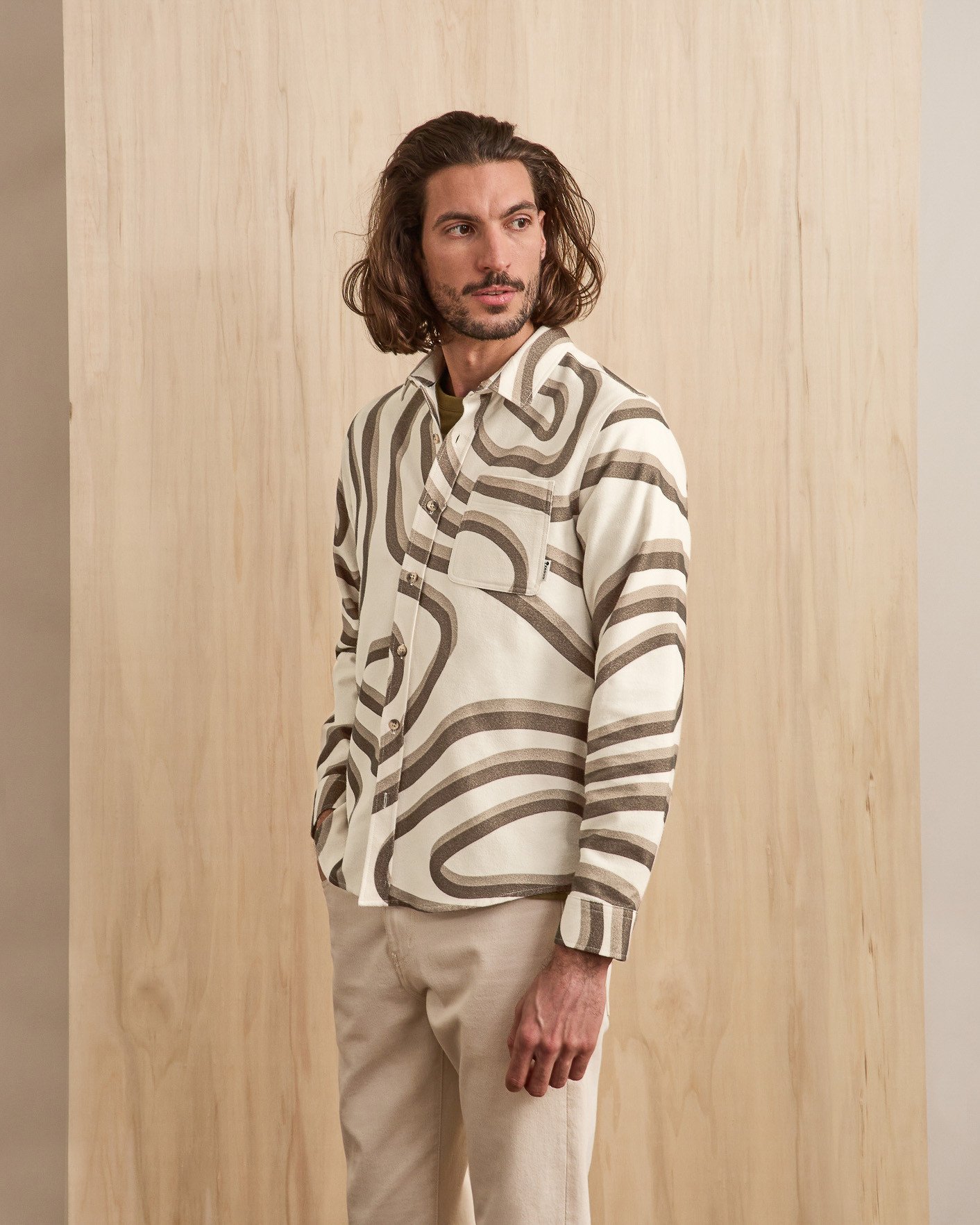 Surchemise velours beige & camel - SIGNY