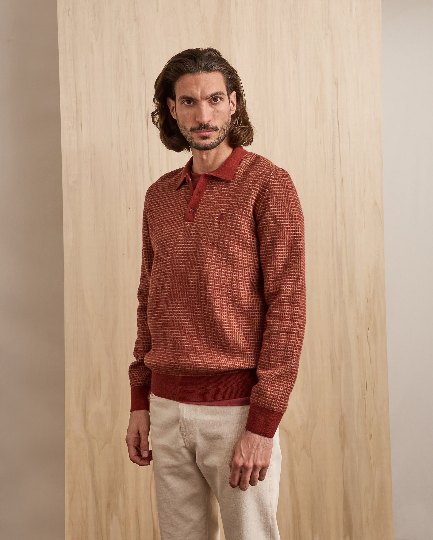 Polo bordeaux & beige laine - AUNLAY
