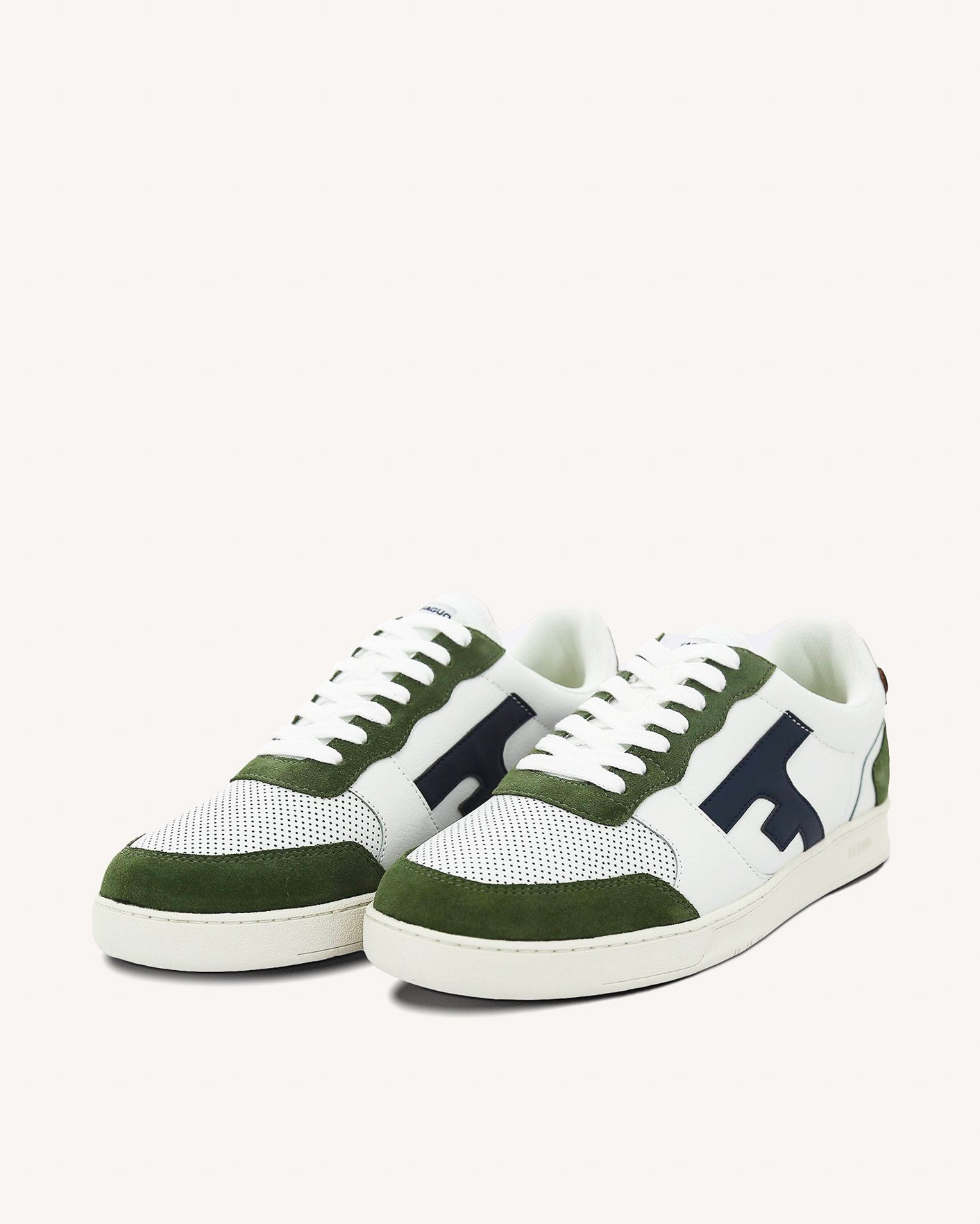 Baskets blanches & kaki foncé cuir - HAZEL