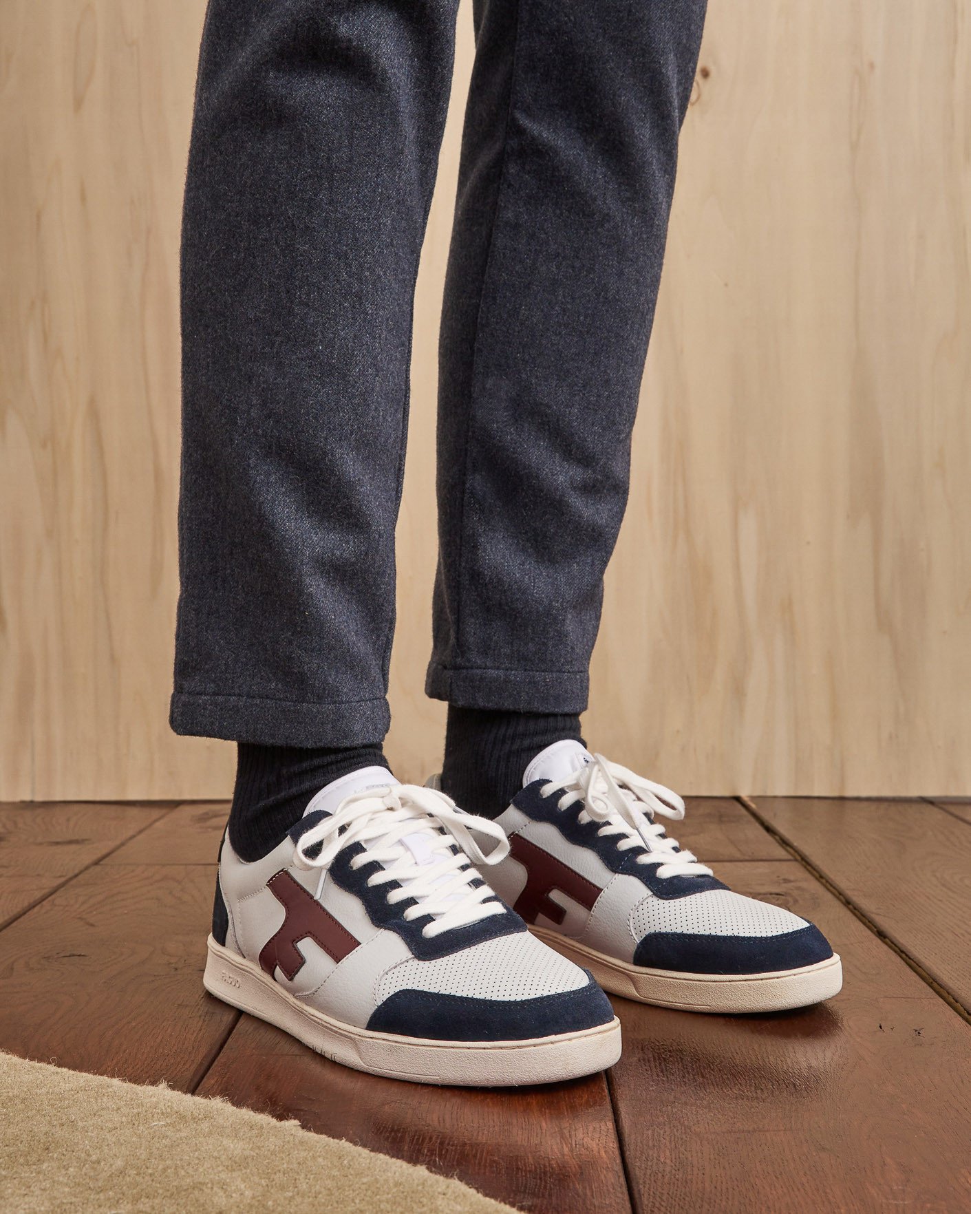 Baskets blanche & bleu marine cuir & suède - HAZEL