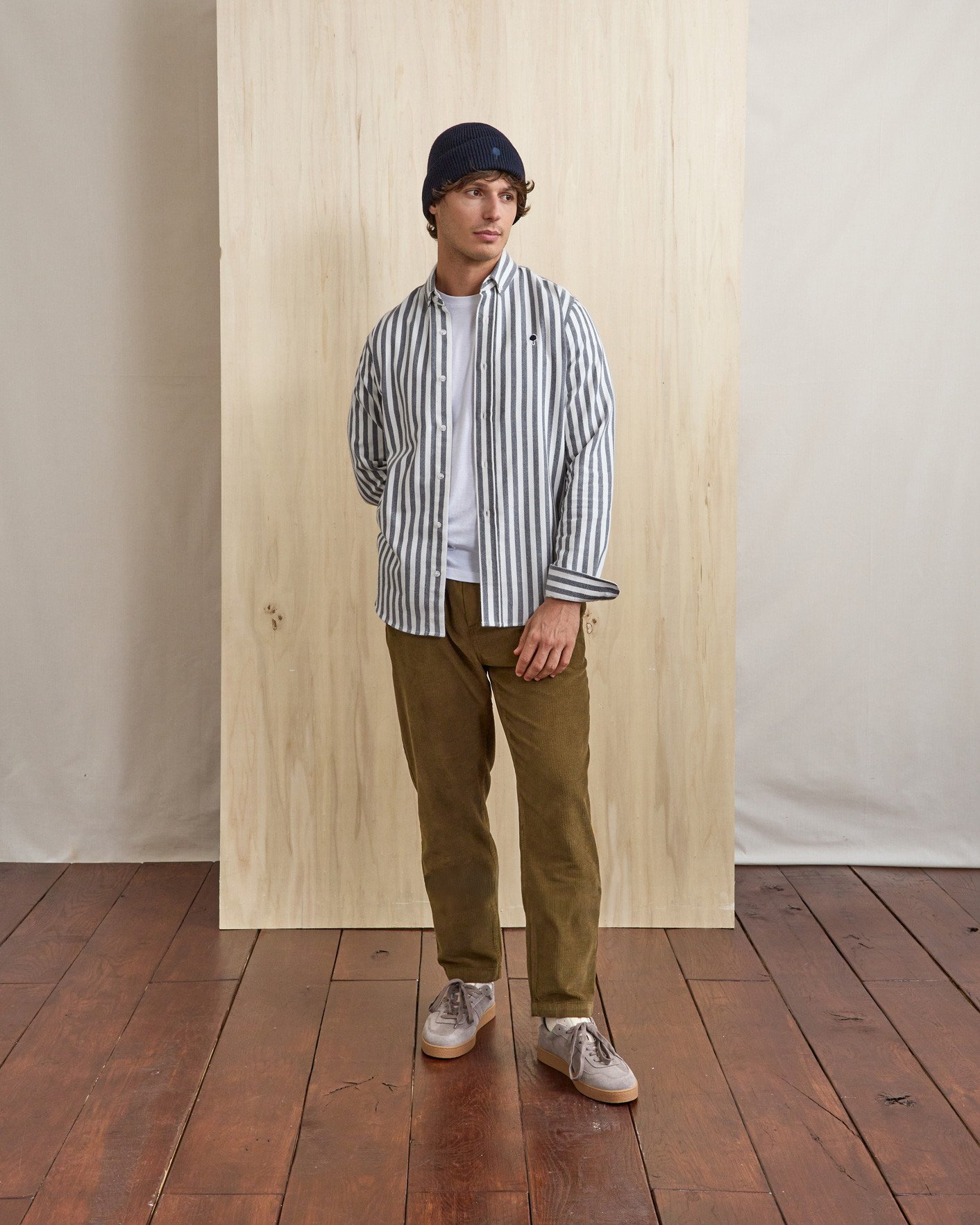 Chemise bleu marine & écru coton - IVOY