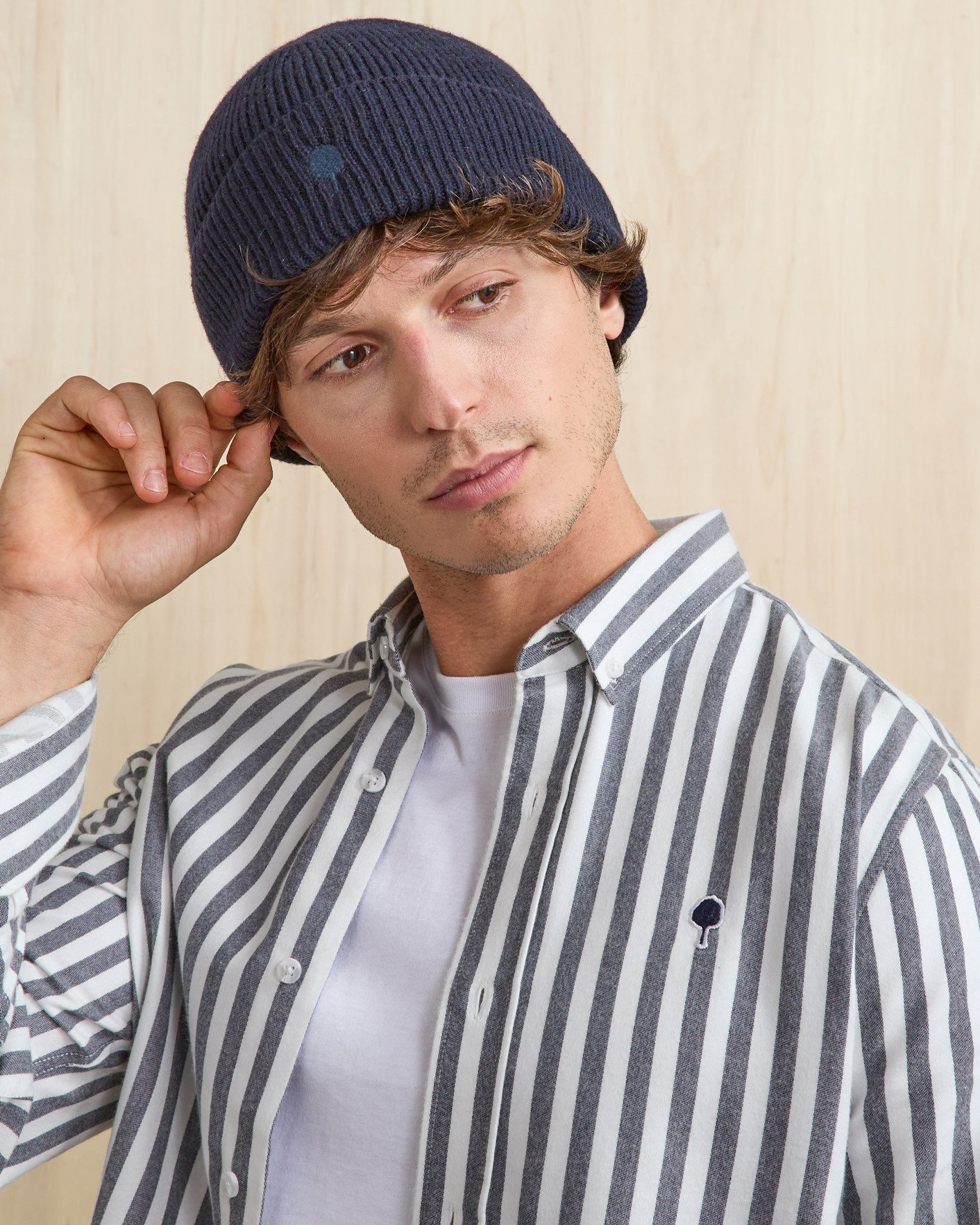 Chemise bleu marine & écru coton - IVOY