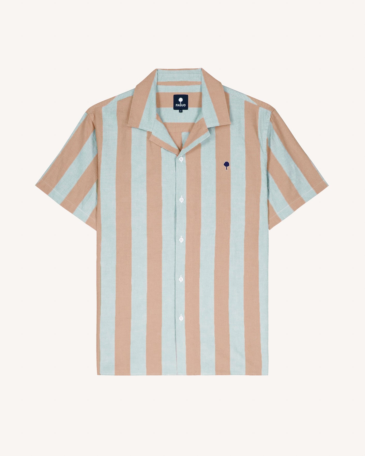 Chemise manches courtes bleu ciel & ocre coton - VIMY