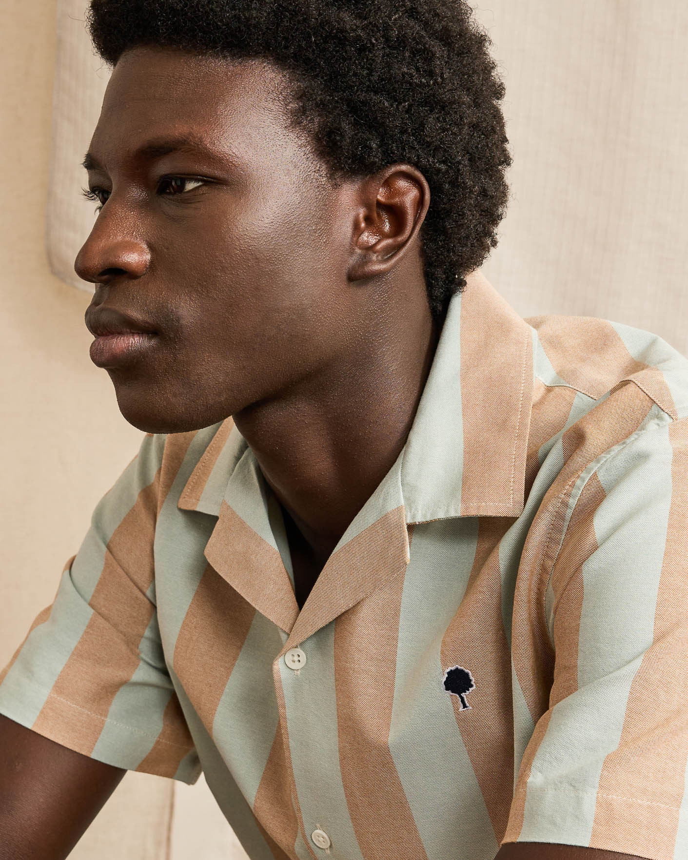 Chemise manches courtes bleu ciel & ocre coton - VIMY