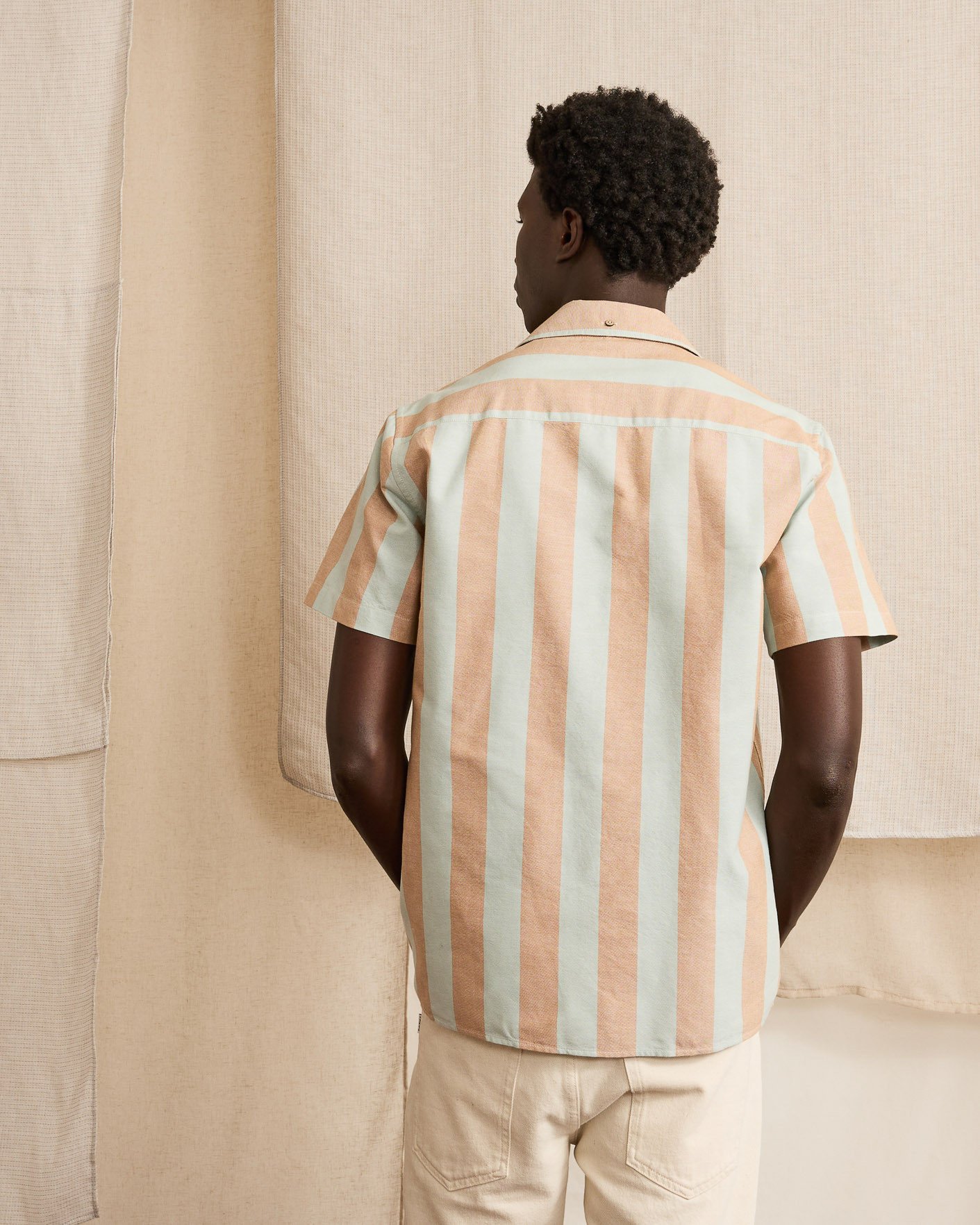 Chemise manches courtes bleu ciel & ocre coton - VIMY