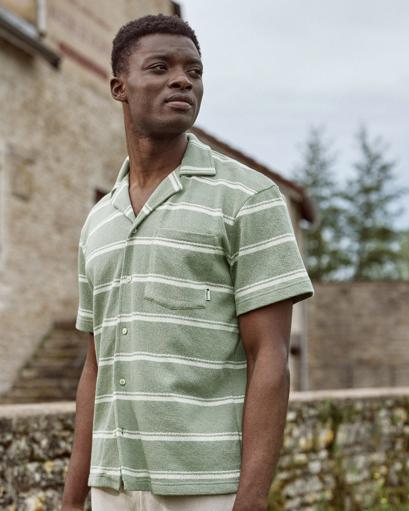 Chemise rayée kaki & écrue coton - PAIOLIVE