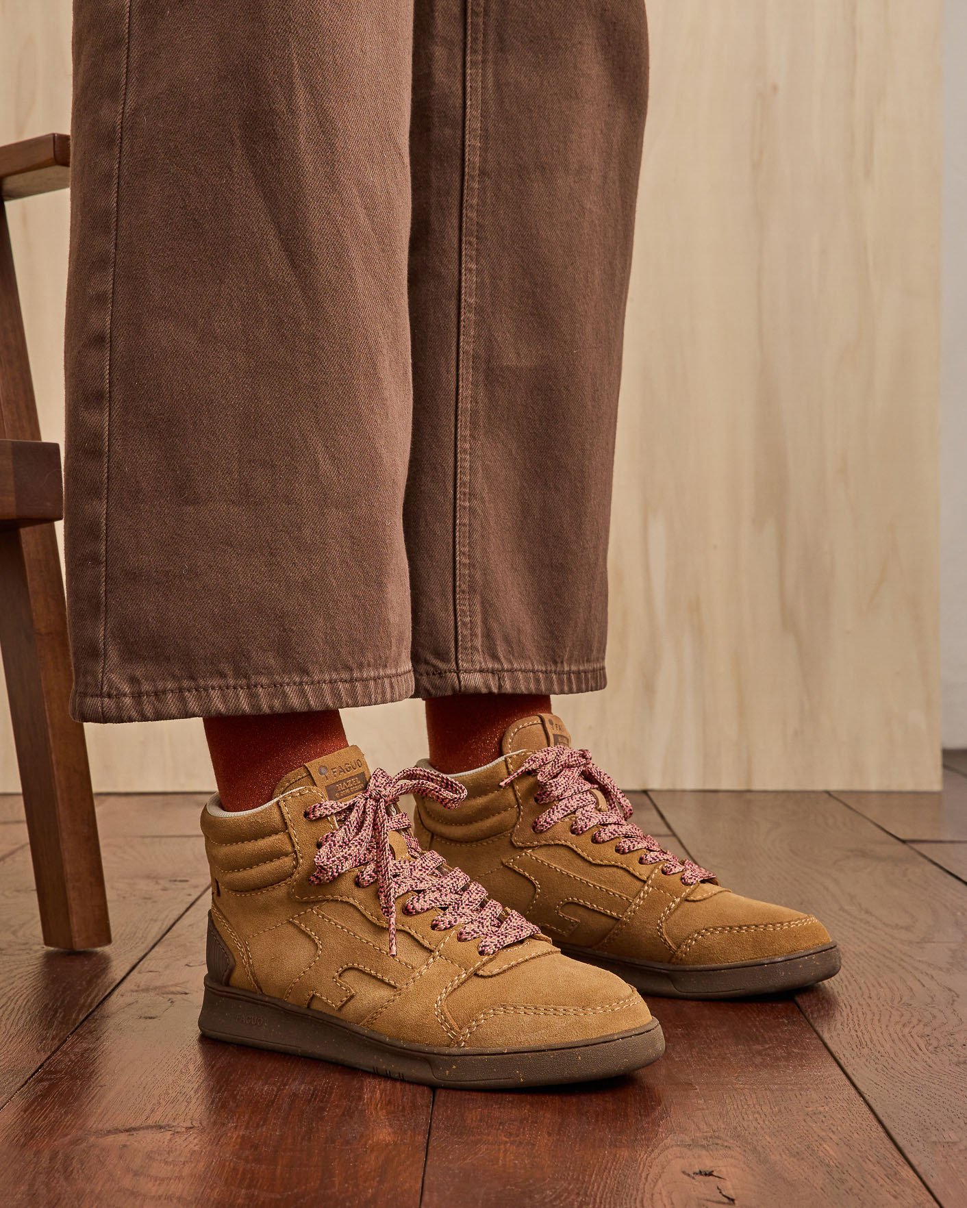 Baskets montantes camels, cuir & suède - HAZEL MID