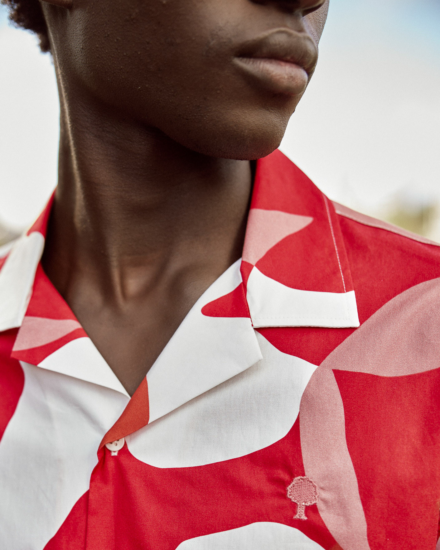 Chemise manches courtes rouge & crème coton - VIMY