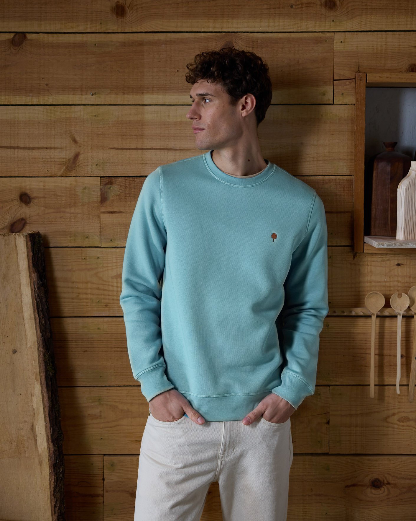 Sweat col rond bleu clair coton - DONZY