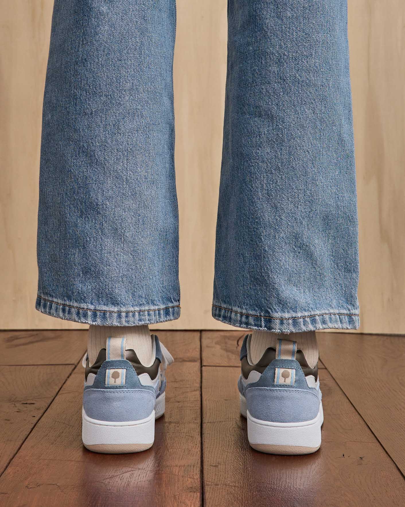 Baskets écru & bleu clair cuir - DAHLIA