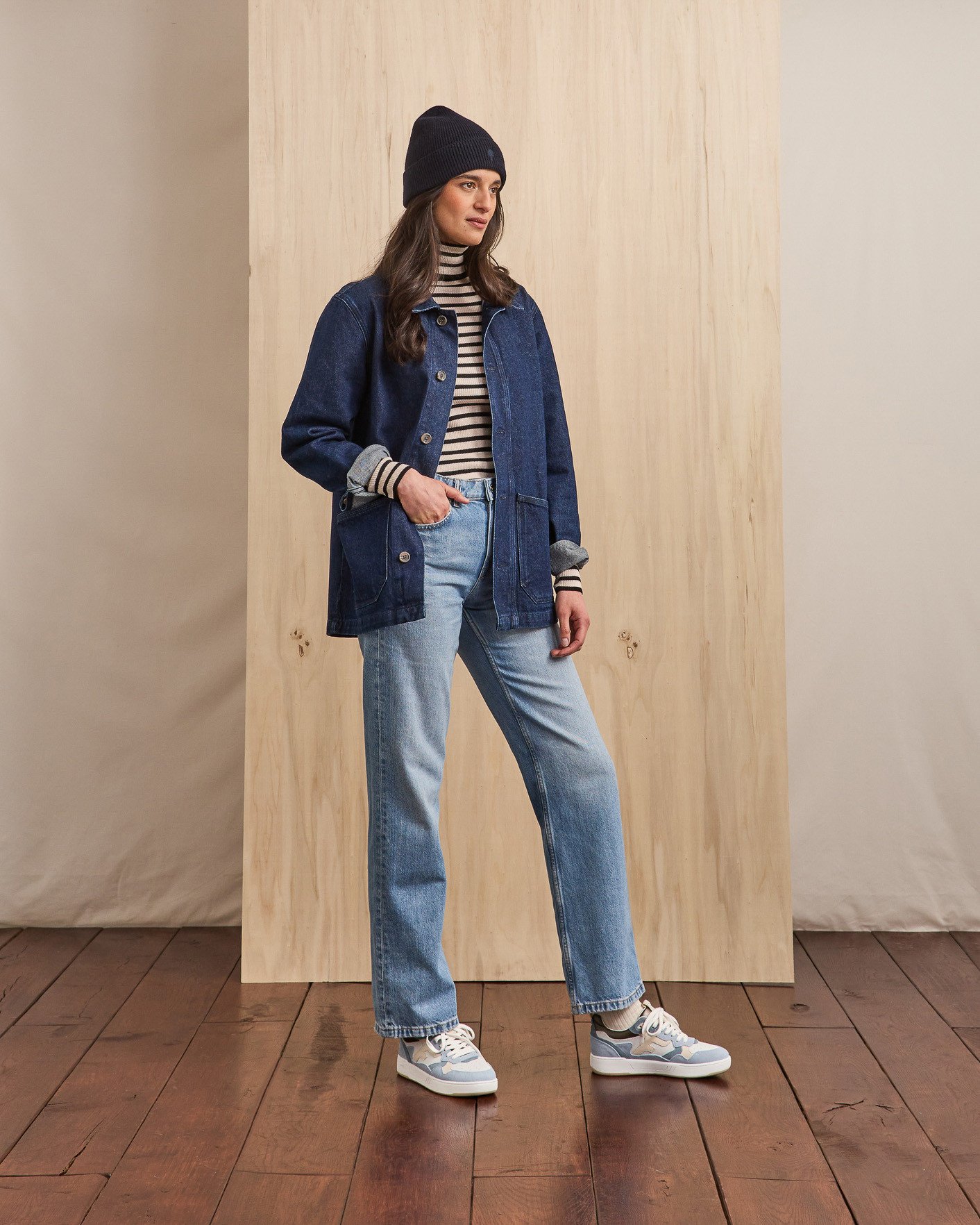 Baskets écru & bleu clair cuir - DAHLIA