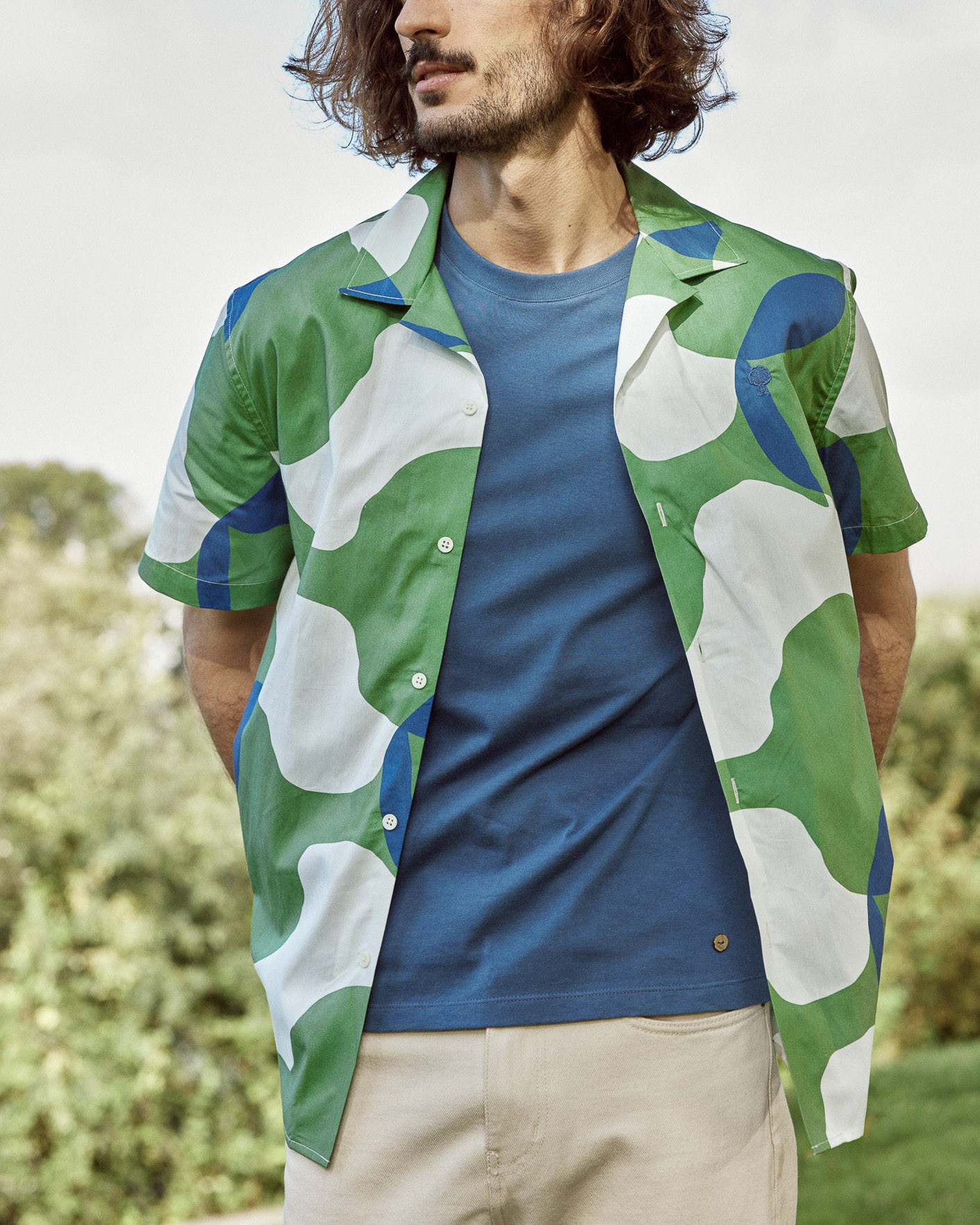 Chemise manches courtes écrue & verte coton - VIMY