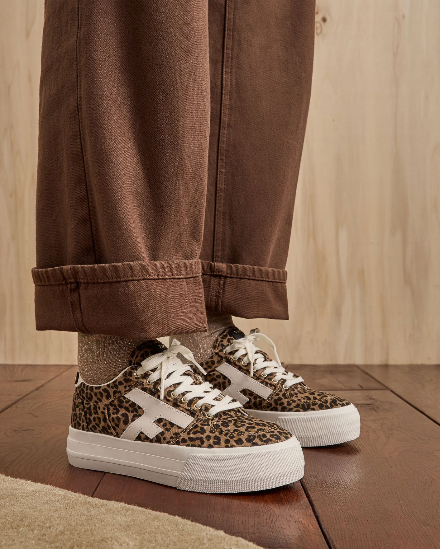 Baskets en velours marron & léopard - WALNUT PLATFORM