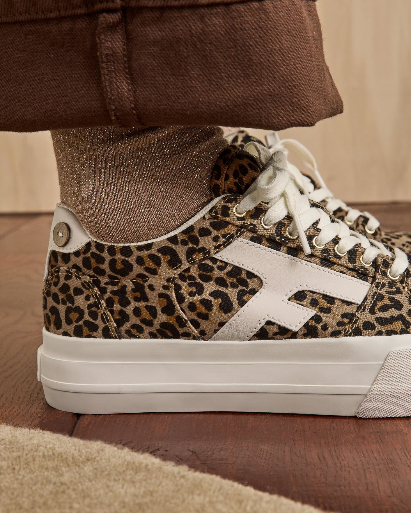Baskets en velours marron & léopard - WALNUT PLATFORM