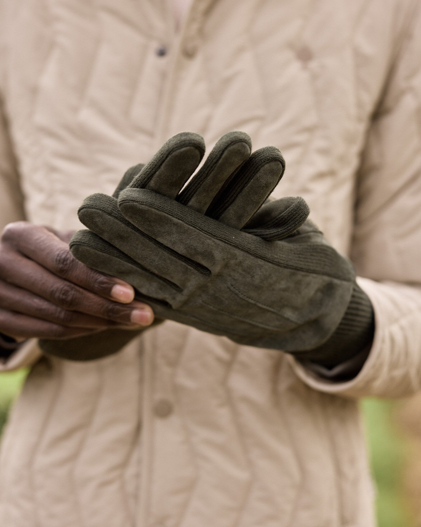 Gants en cuir doublé laine kaki - GLOVES