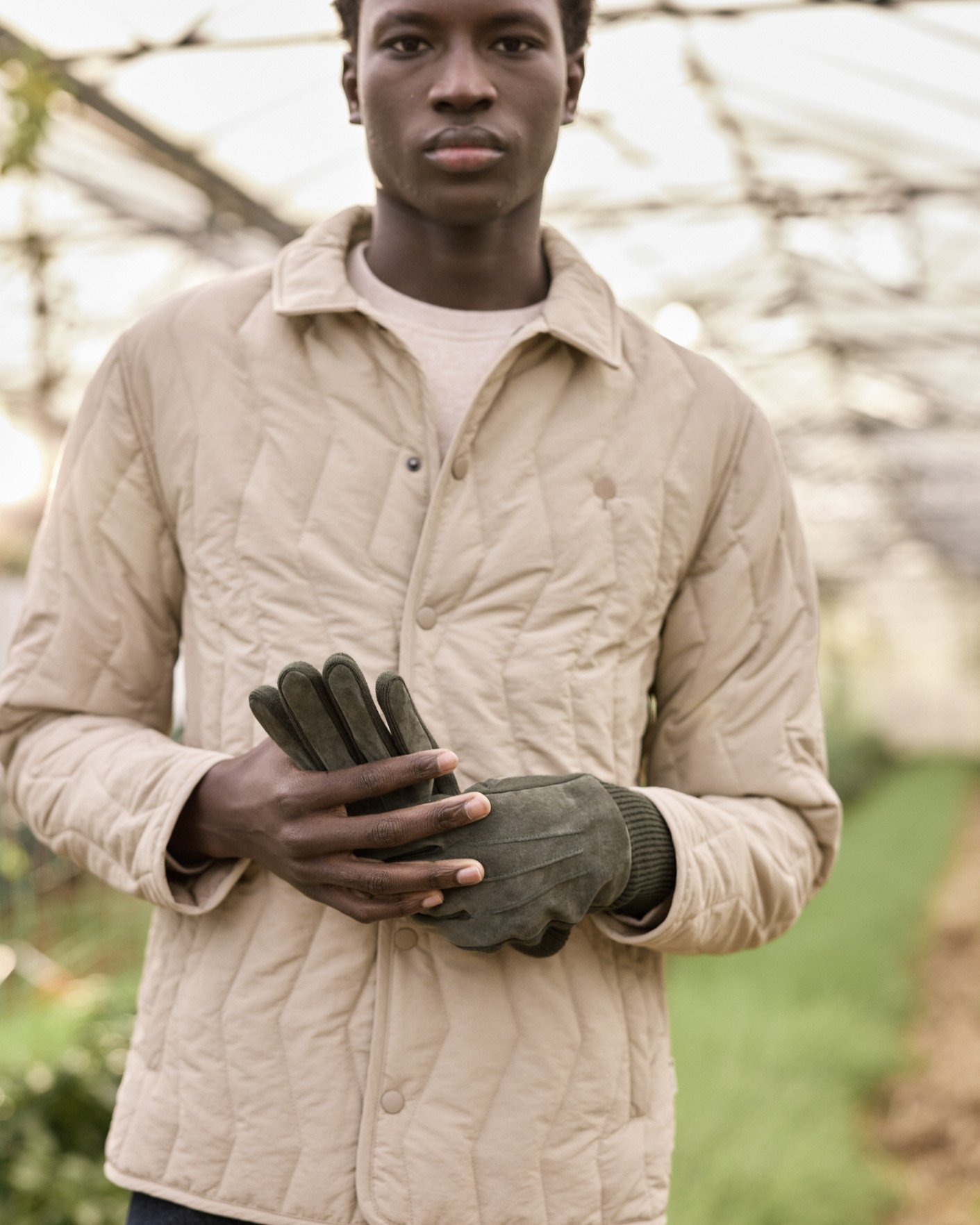 Gants en cuir doublé laine kaki - GLOVES