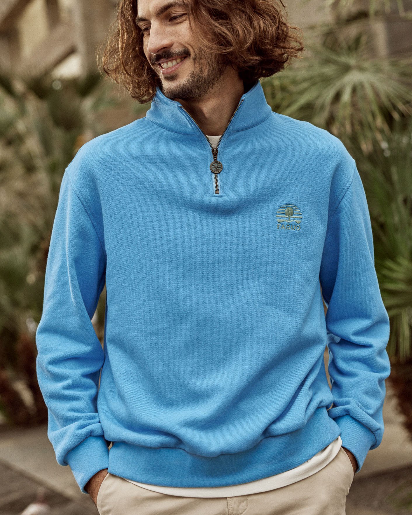 Sweat zippé bleu azur coton - AMBOISE