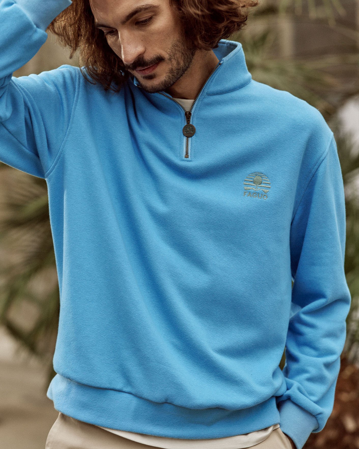 Sweat zippé bleu azur coton - AMBOISE