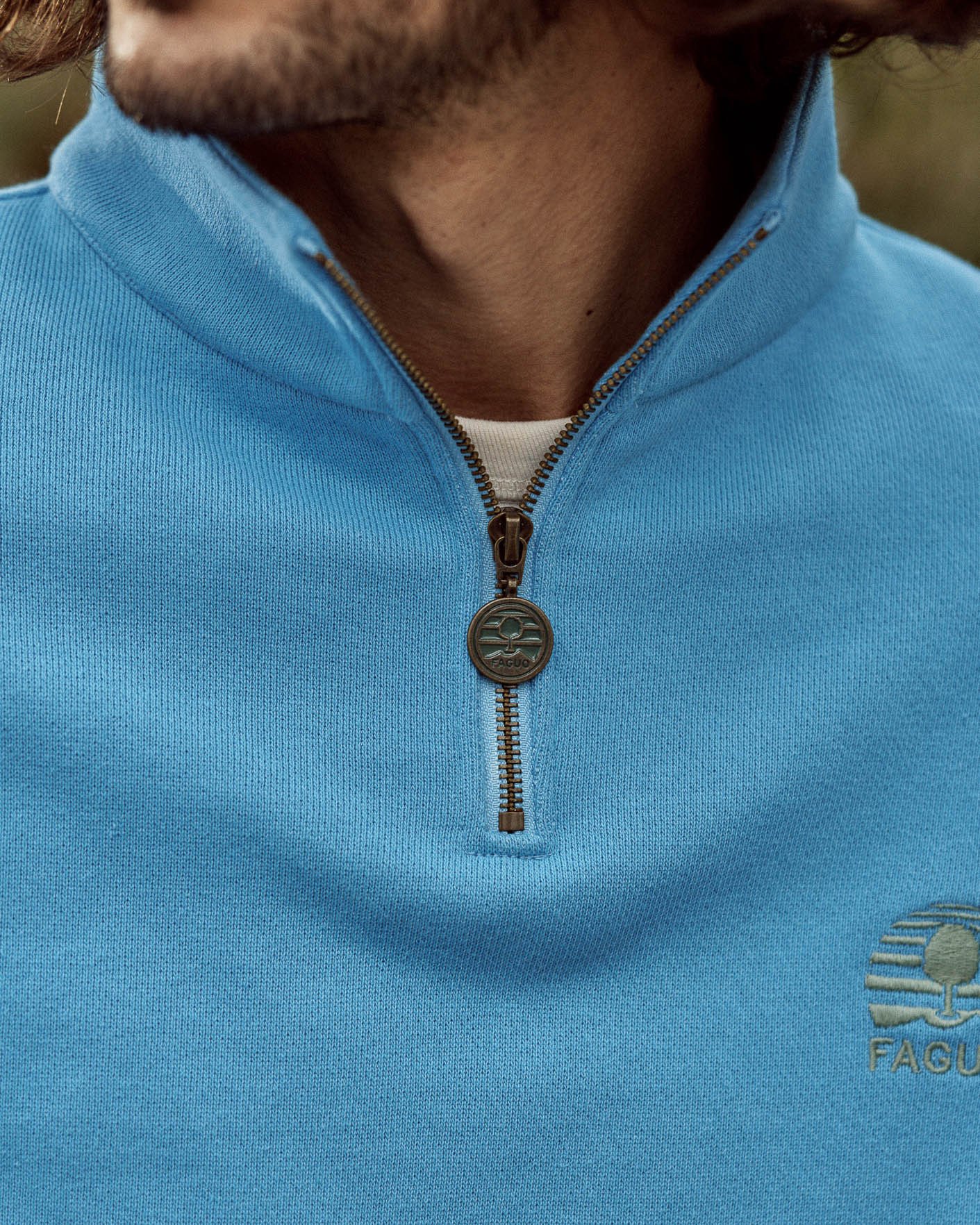 Sweat zippé bleu azur coton - AMBOISE