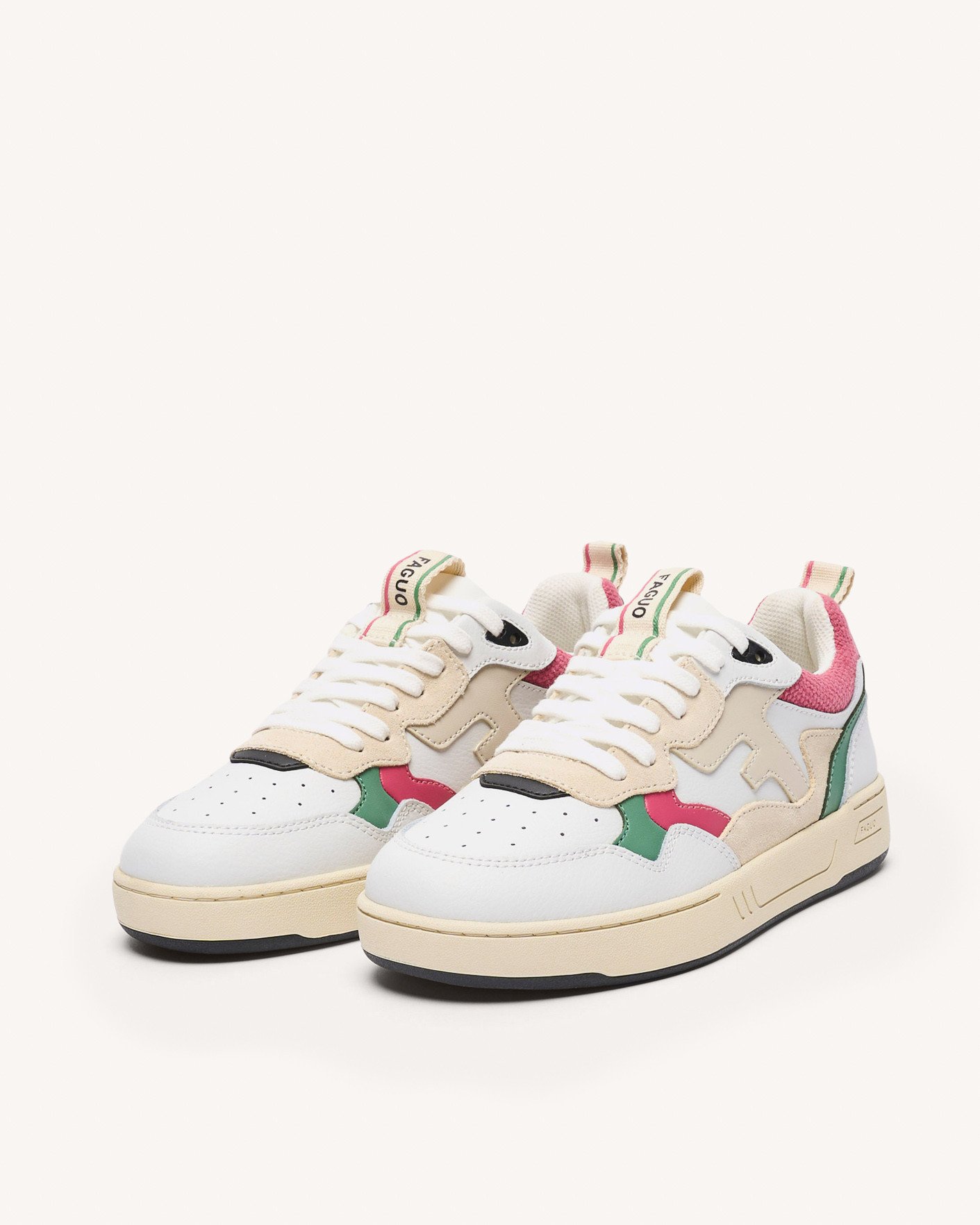 Baskets blanches, vertes & roses cuir - DAHLIA