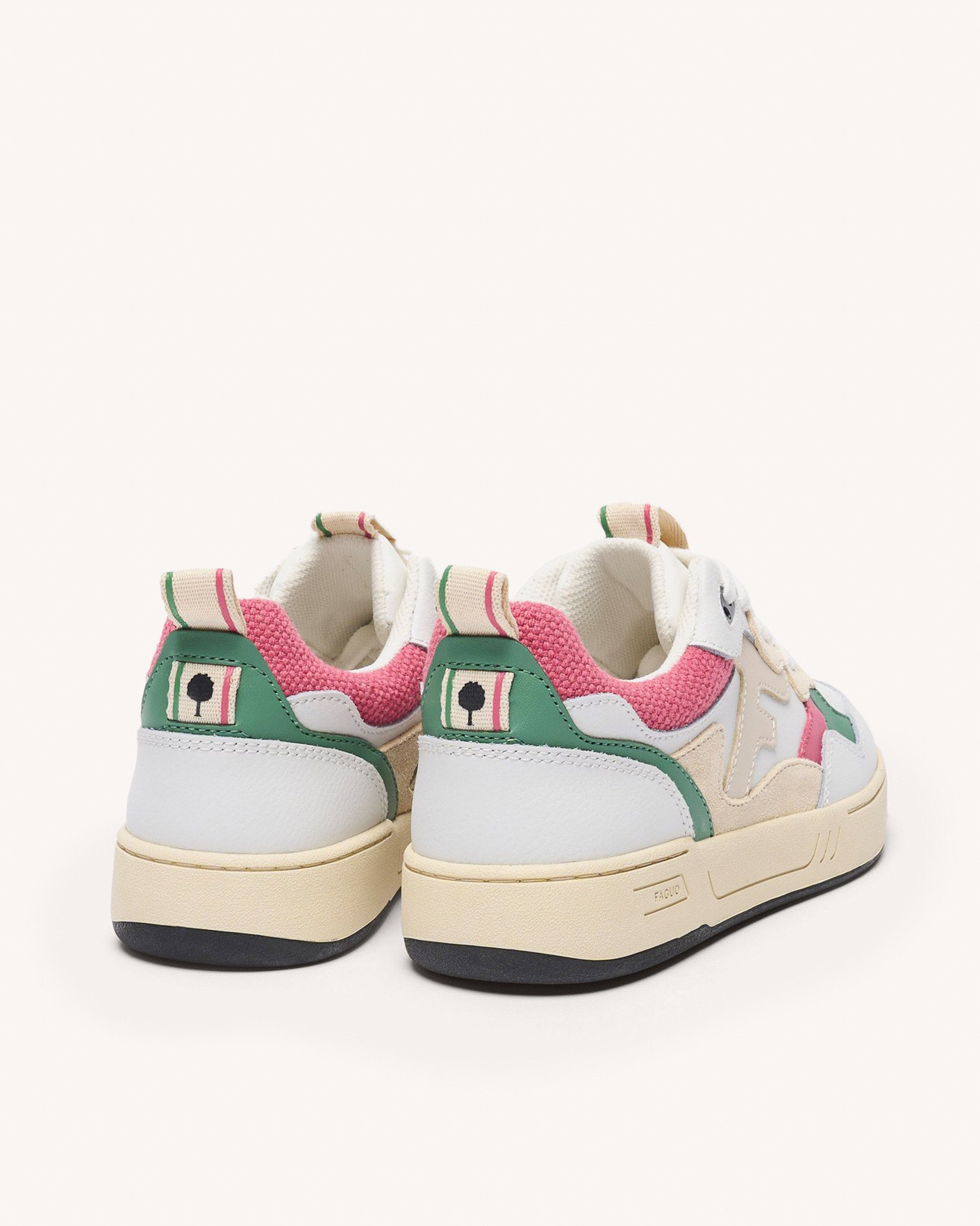 Baskets blanches, vertes & roses cuir - DAHLIA