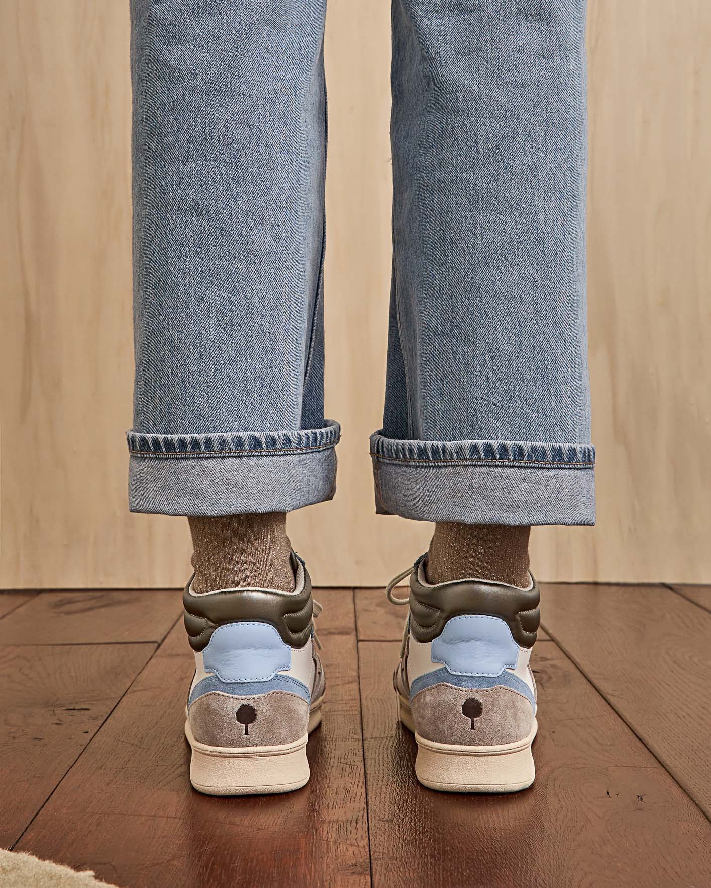 Baskets montantes écru & bleu clair cuir et suède - HAZEL MID