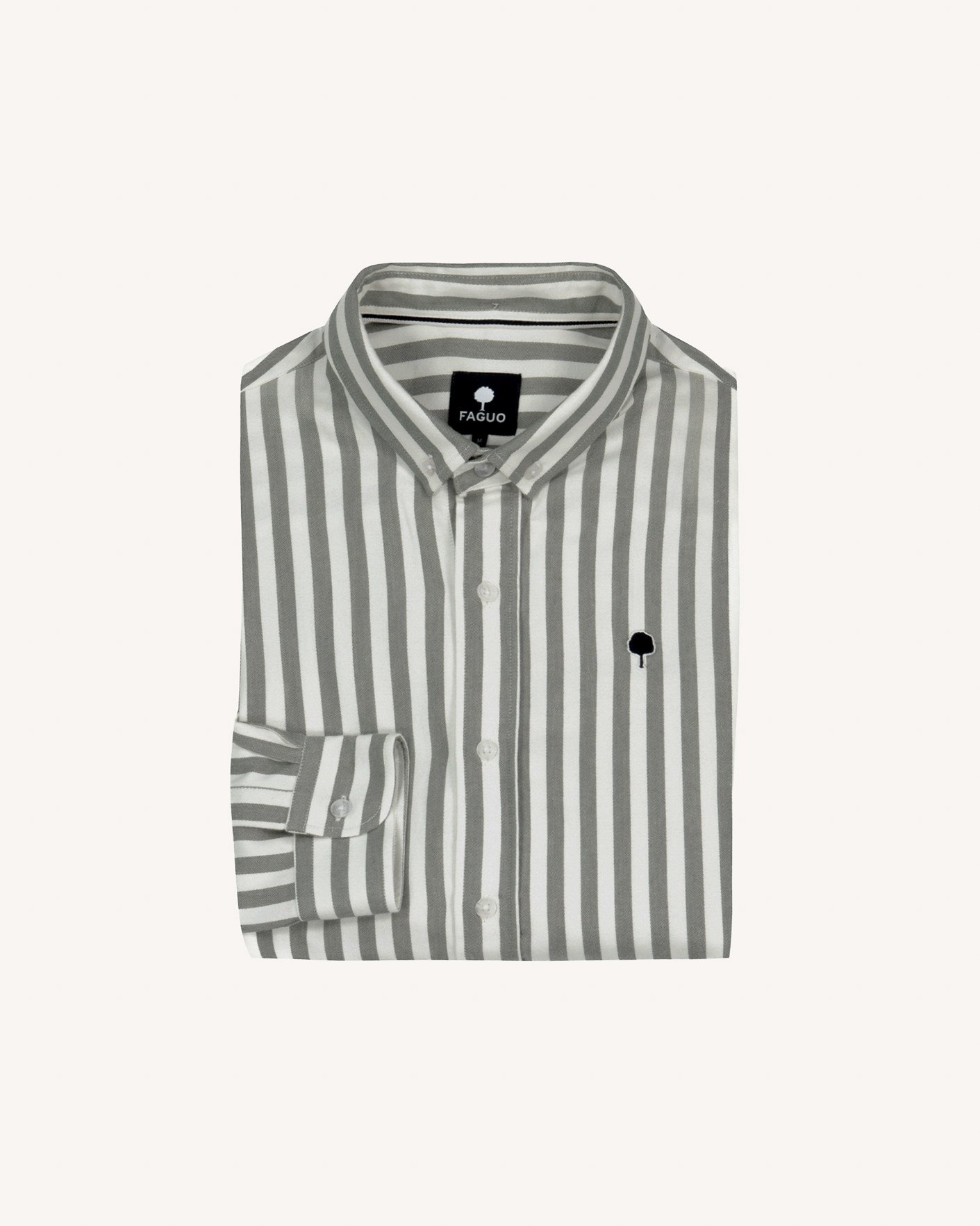 Chemise rayée vert foncé & écrue coton - IVOY