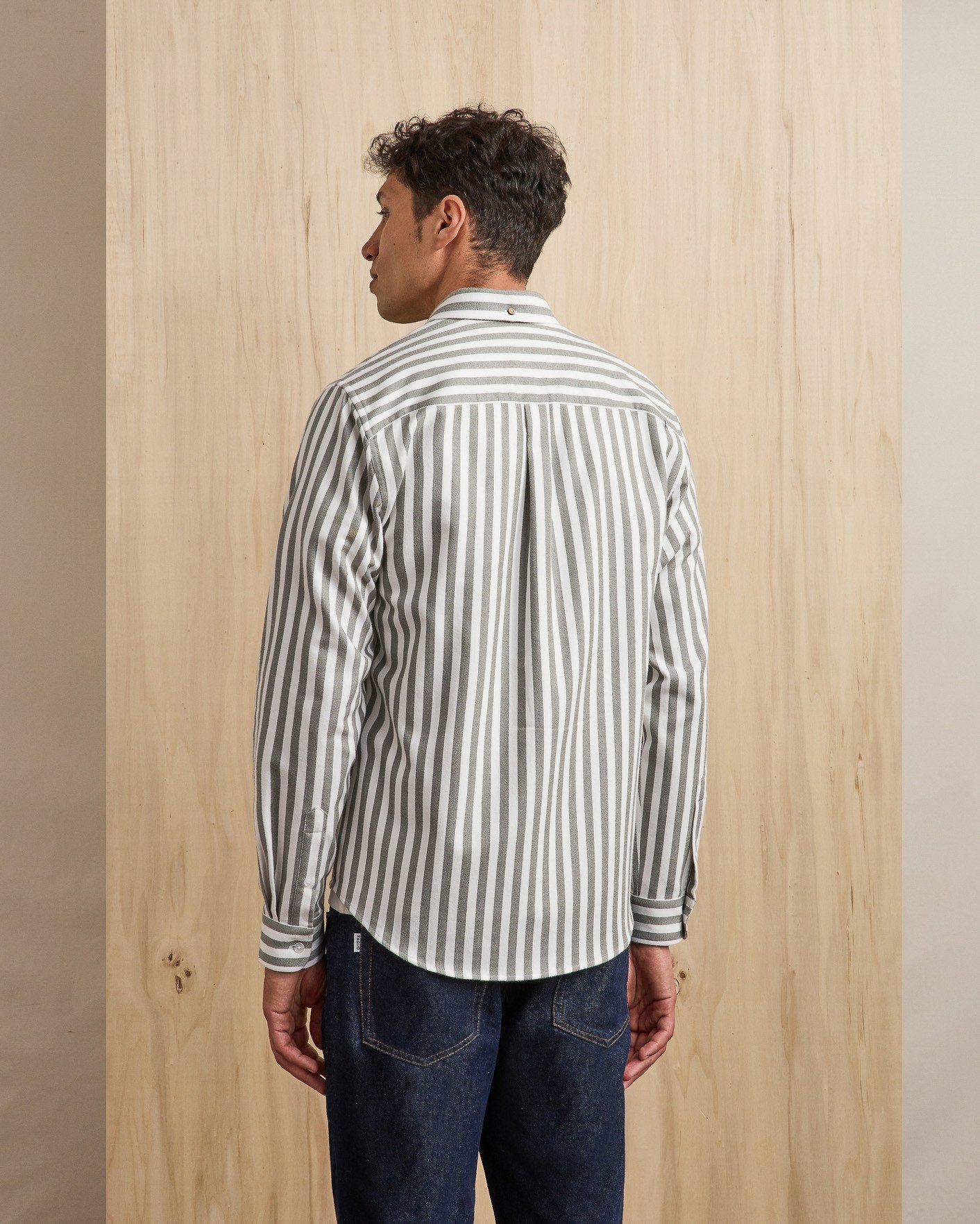 Chemise rayée vert foncé & écrue coton - IVOY