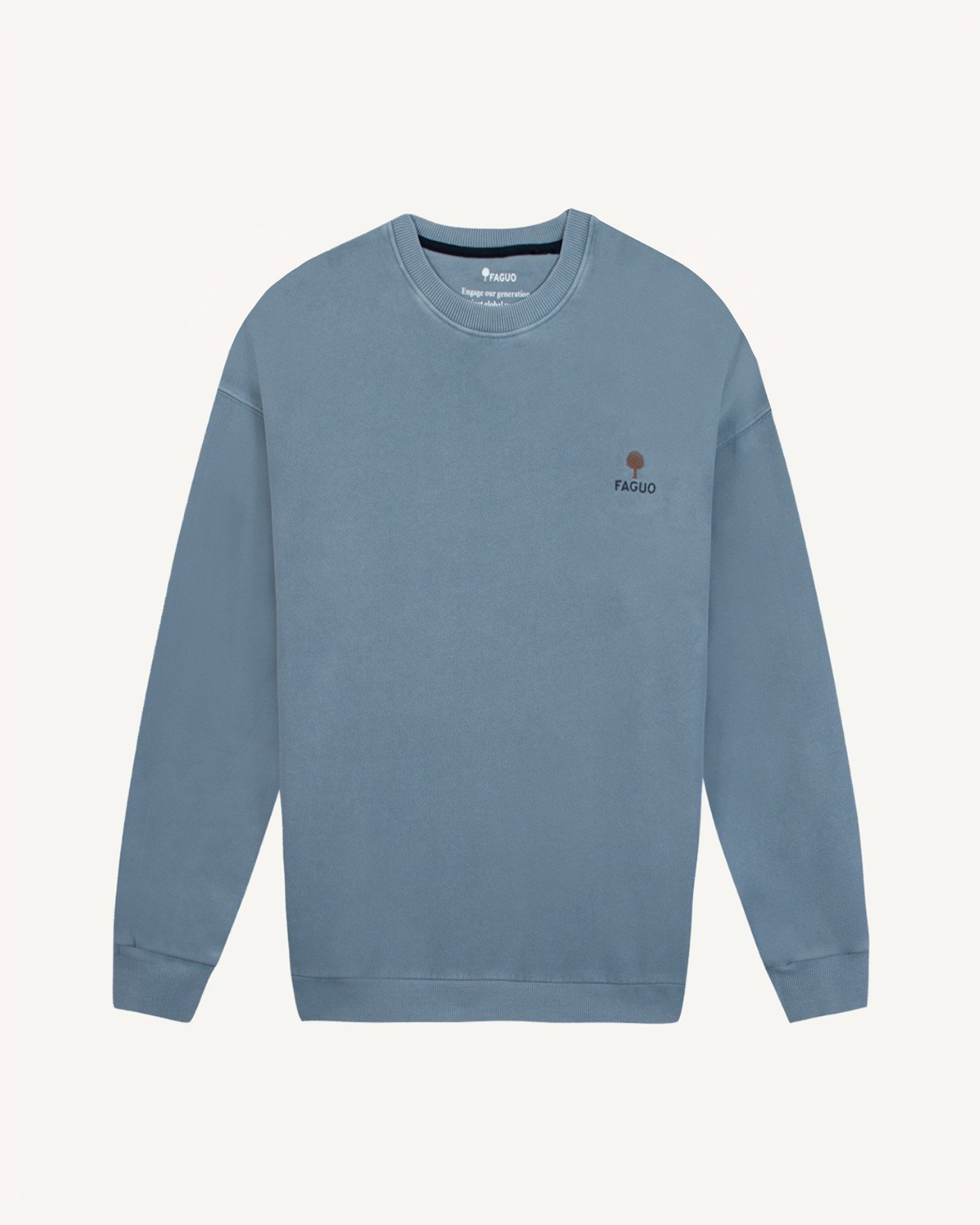 Sweat col rond bleu jean coton - FANGO