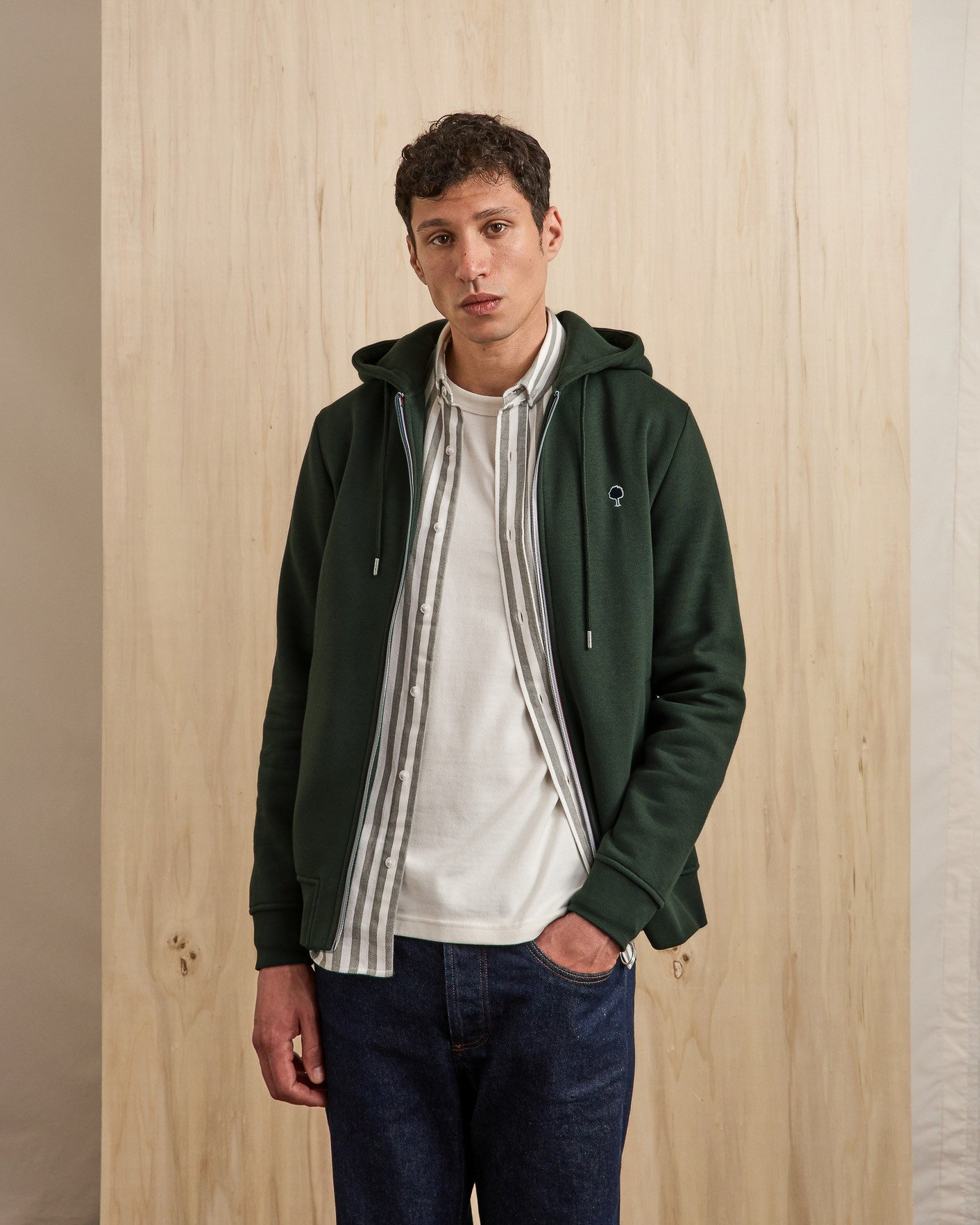 Sweat zippé vert foncé coton - MESNIL