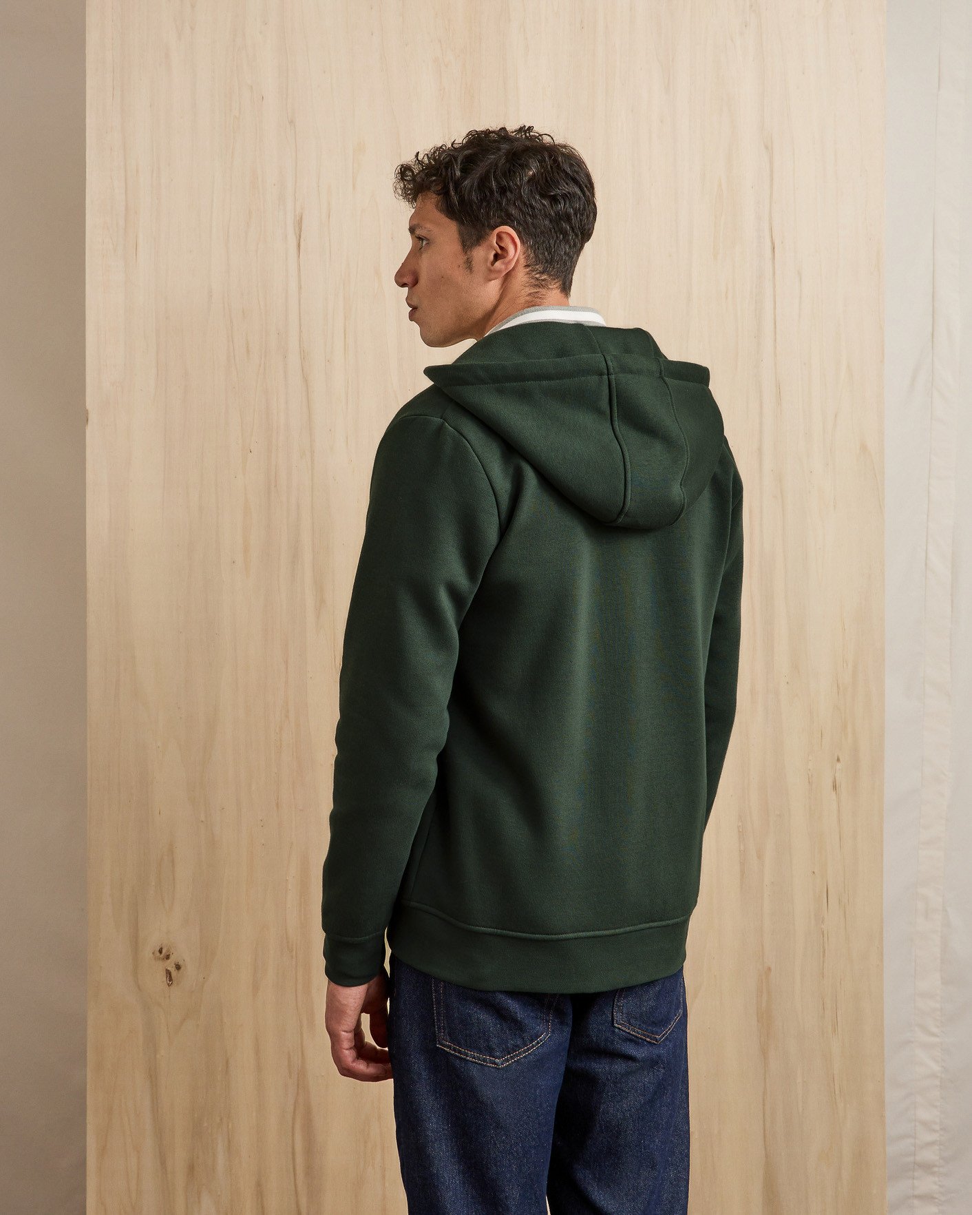 Sweat zippé vert foncé coton - MESNIL