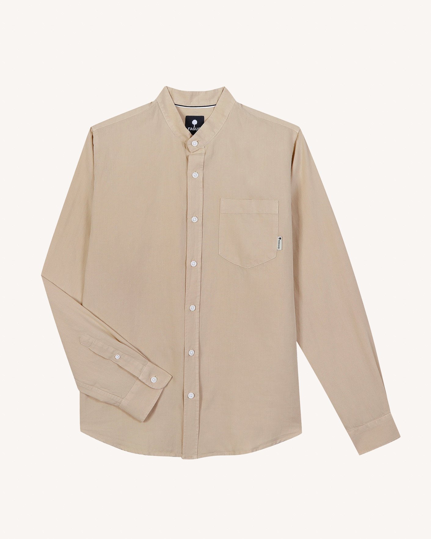 Chemise col officier écrue coton & lin - CHIAVARI