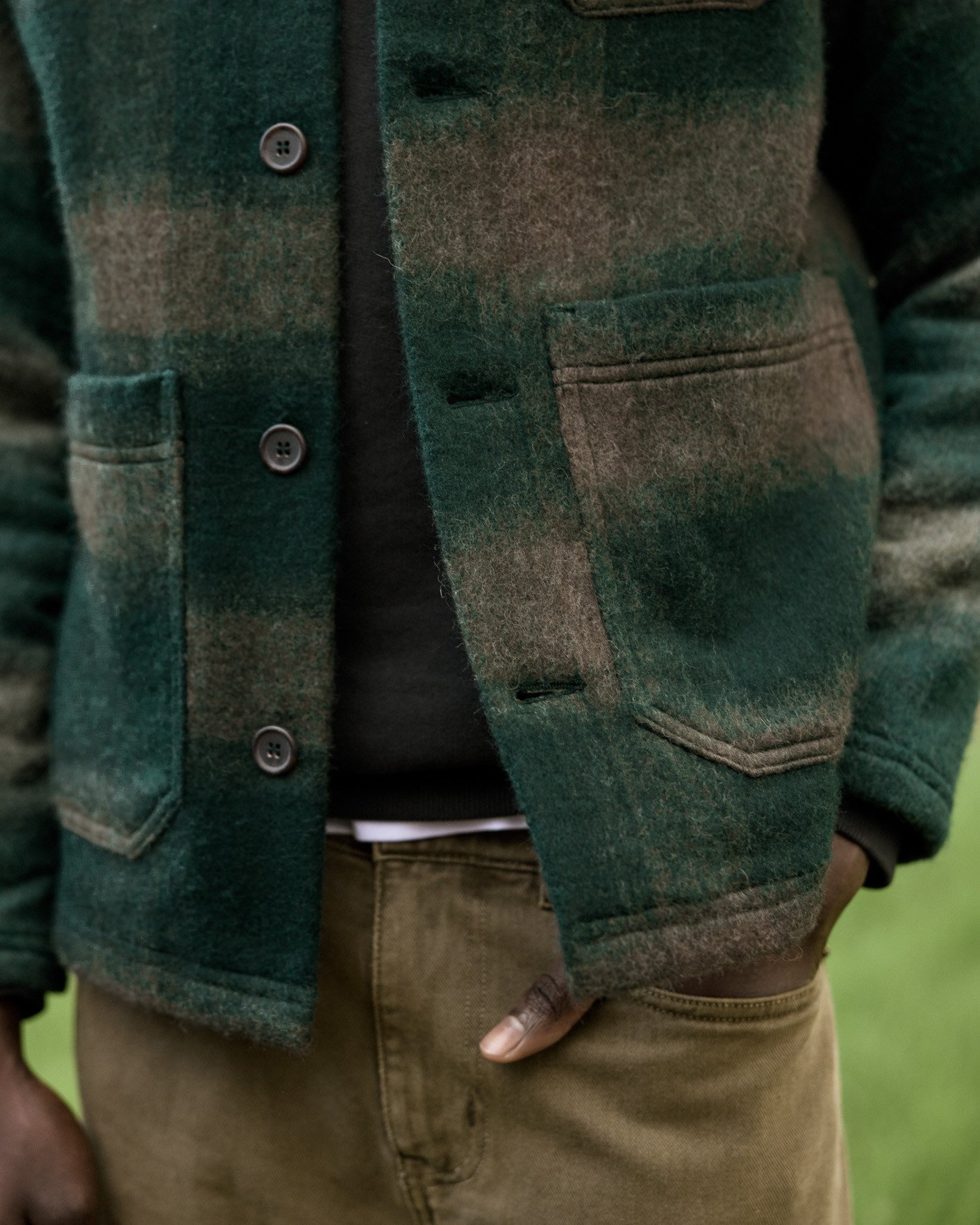 Veste en laine verte & bleu clair - LORGE