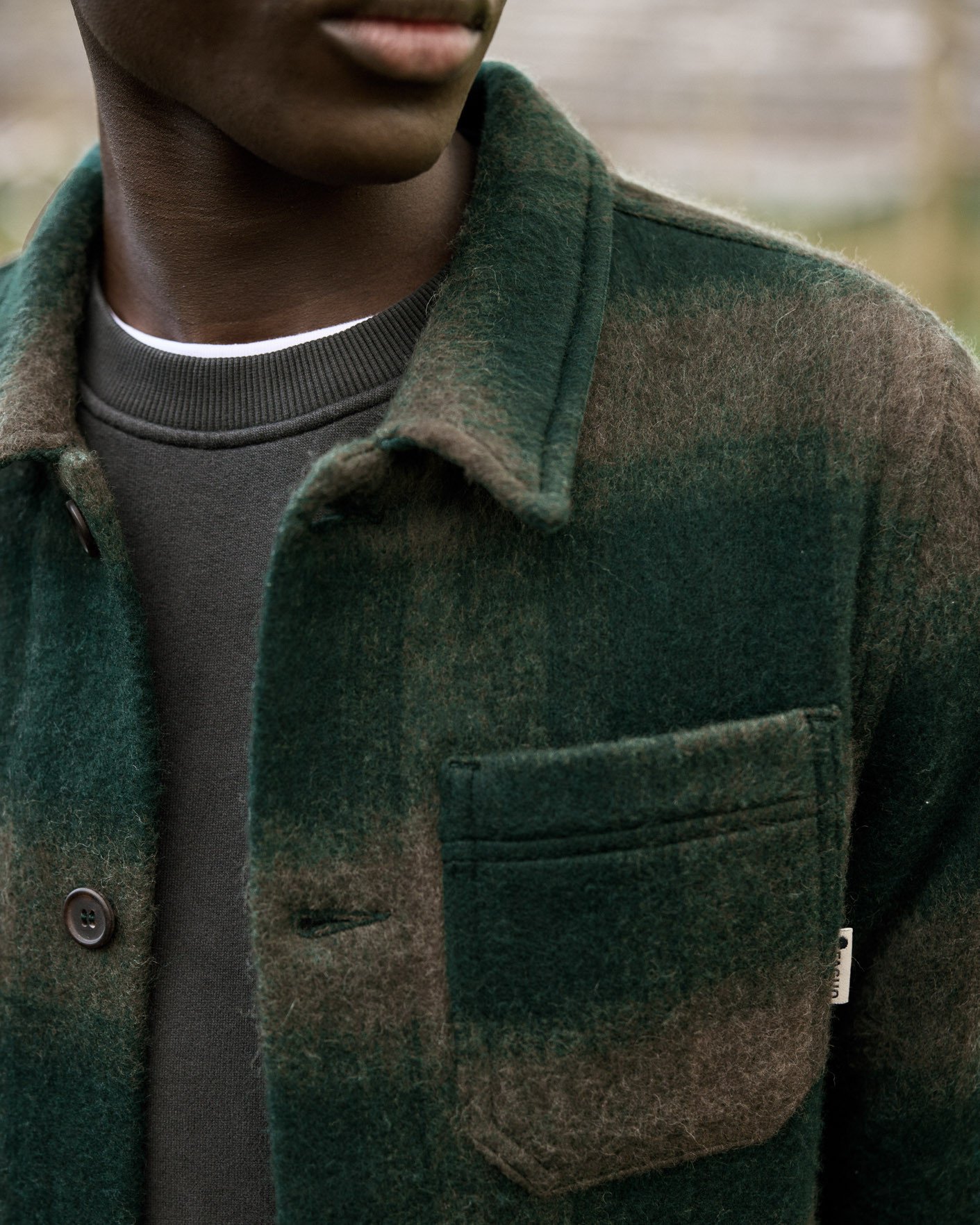 Veste en laine verte & bleu clair - LORGE