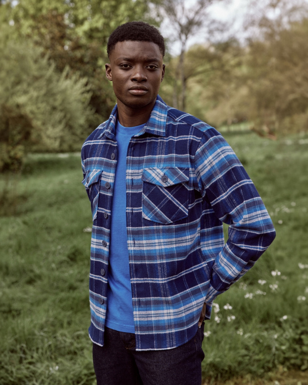 Surchemise bleu foncé & blanche coton - FLAVIGNY