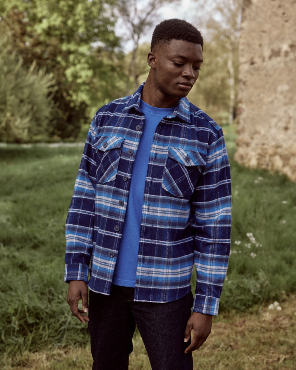 Surchemise bleu foncé & blanche coton - FLAVIGNY