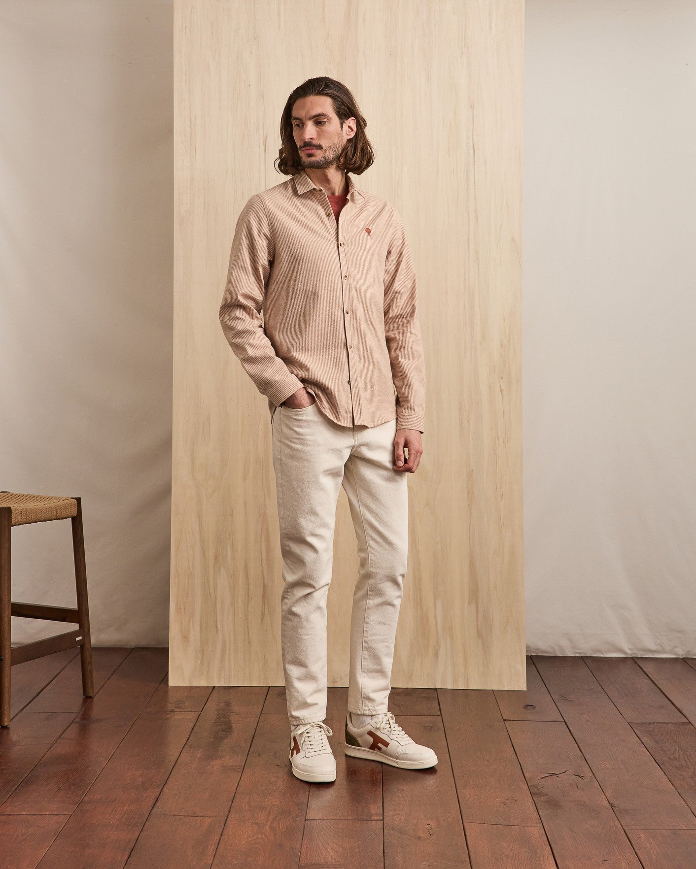 Chemise crème & beige clair coton - IRATY