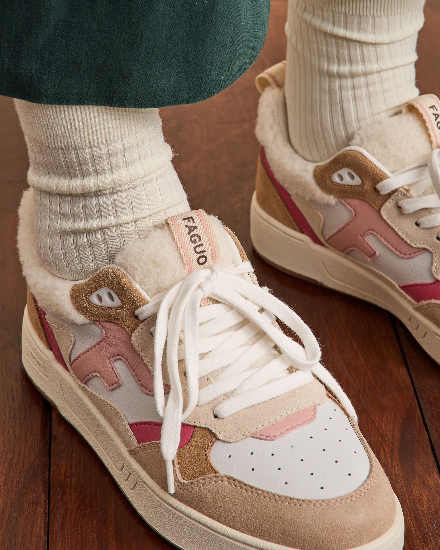 Baskets blanche & rose cuir - DAHLIA