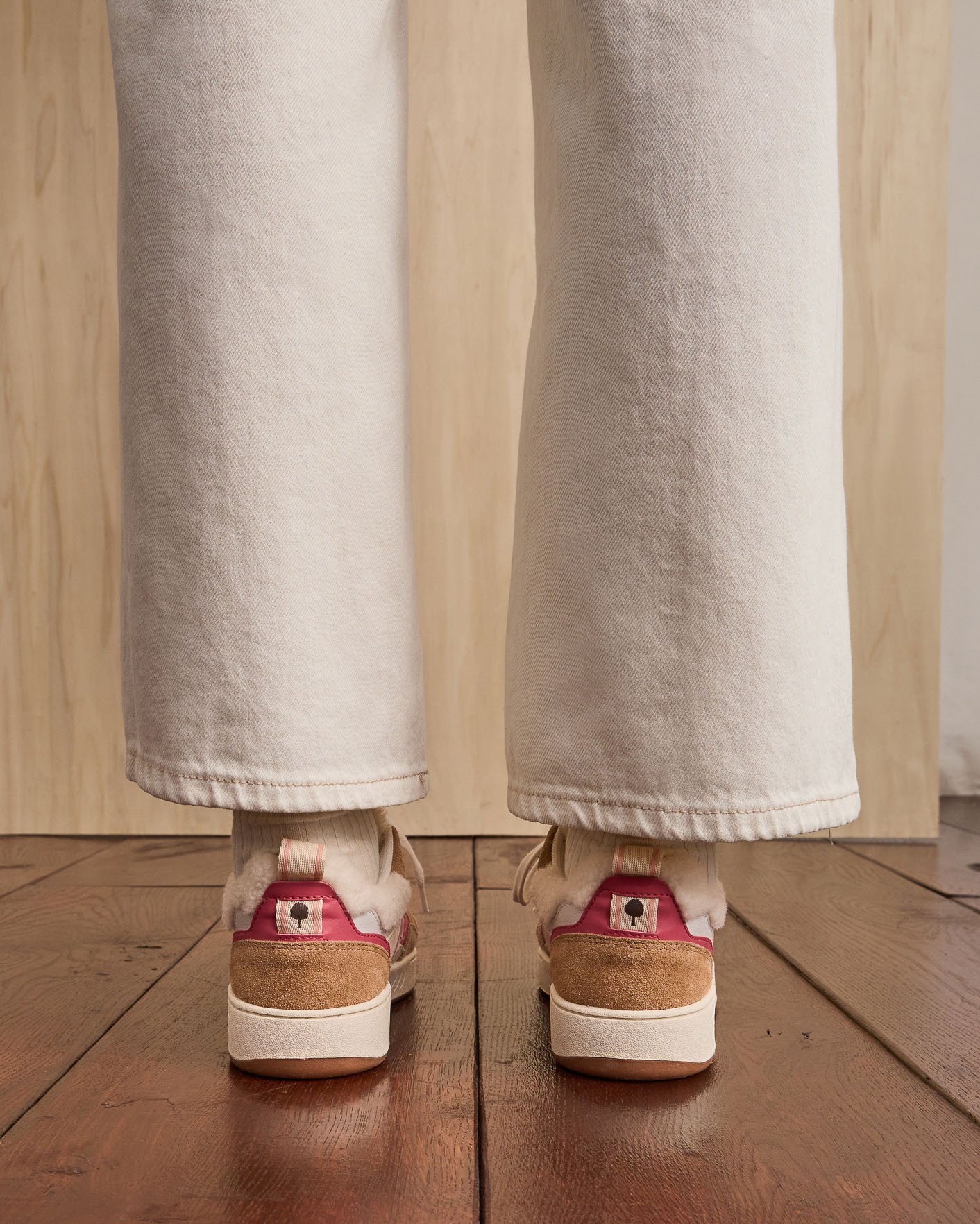 Baskets blanche & rose cuir - DAHLIA