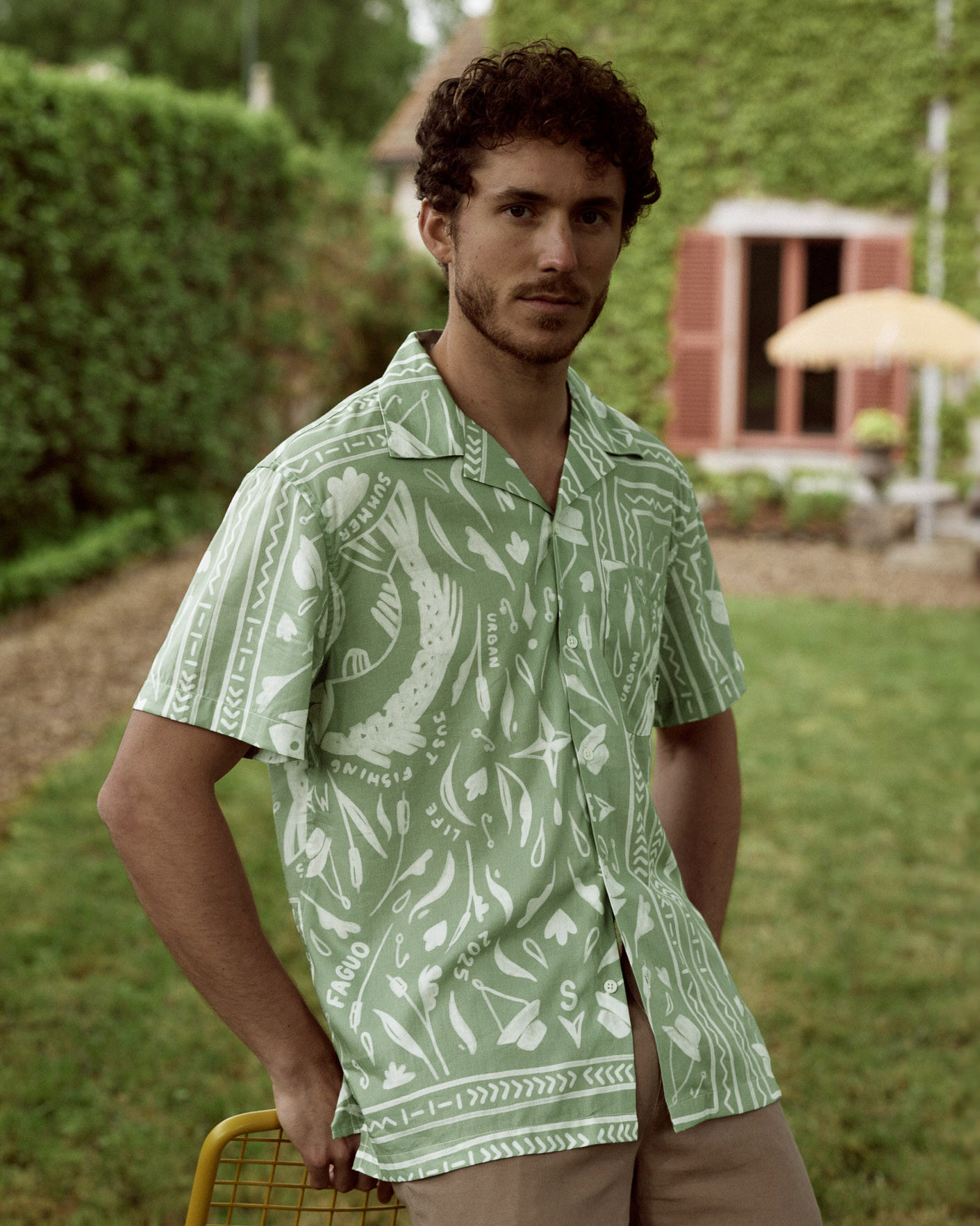 Chemise motifs kaki & écrue coton - PAIOLIVE