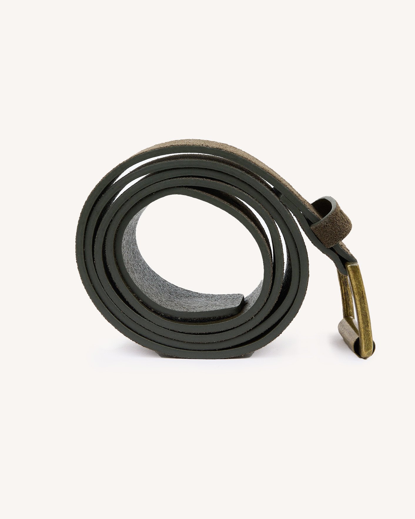 Ceinture en cuir kaki & boucle dorée - BELT